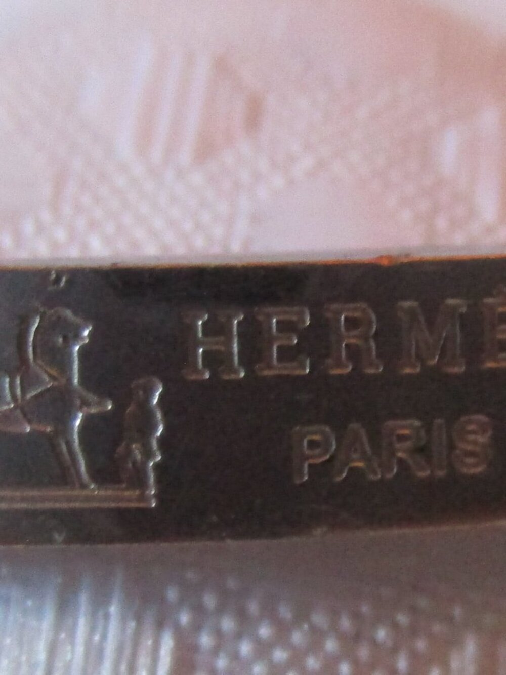 Hermes Paris Black Enamel & Silver Toned Caleche Bangle Bracelet 2.5"
